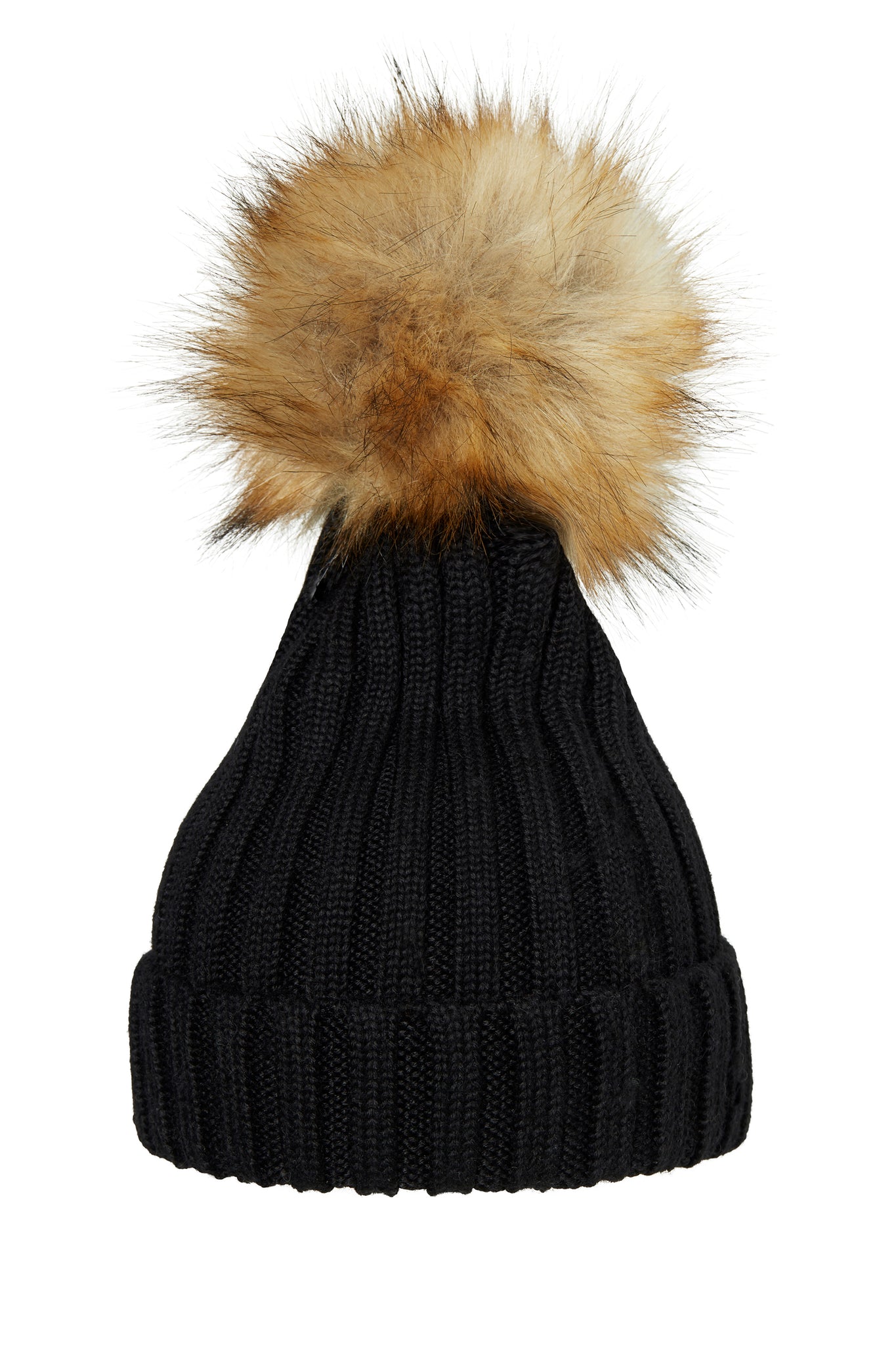 POM POM HAT CLASSIC FAUX FUR BLACK/NATURE