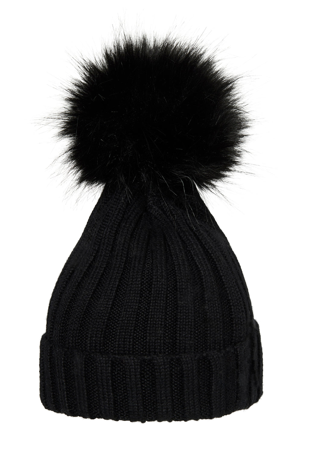 POM POM HAT CLASSIC FAUX FUR BLACK/BLACK