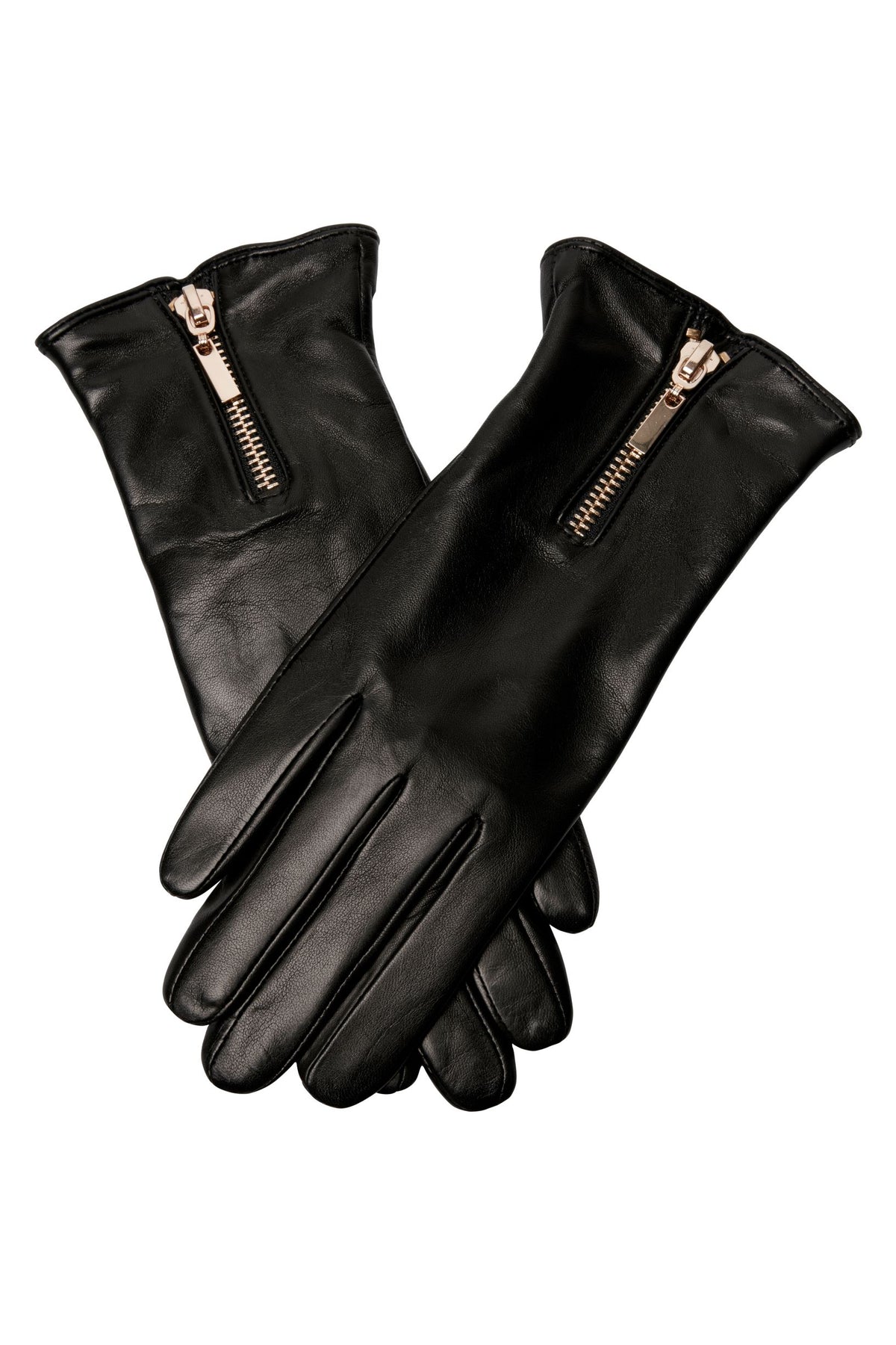 HOLLIES - GLOVE GOLD ZIPPER - BLACK LEATHER GLOVES — Hollies.se