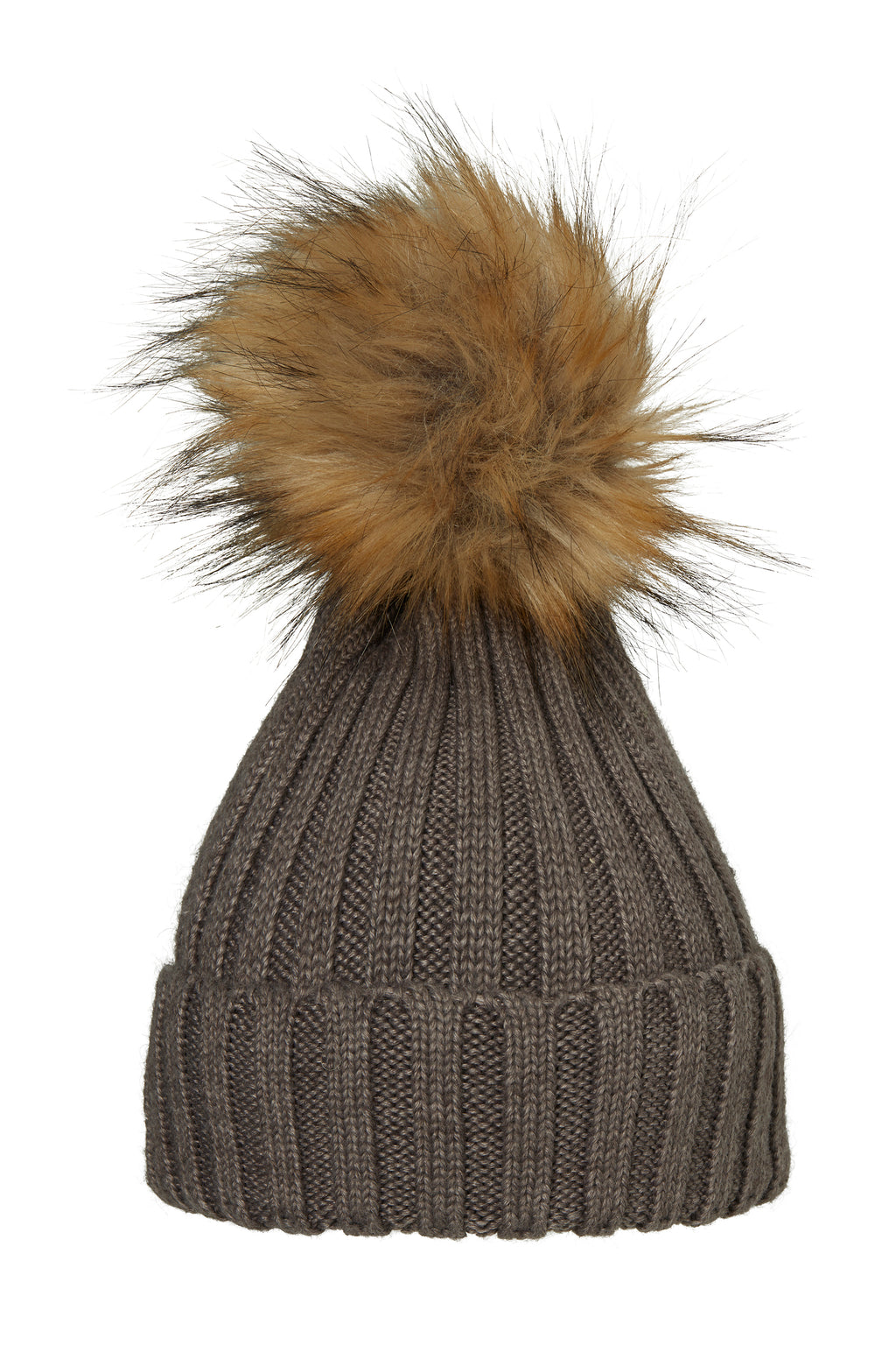 POM POM HAT CLASSIC FAUX FUR TAUPE/NATURE